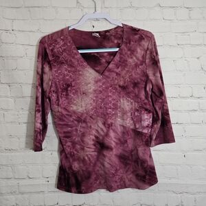 Vtg Y2k Bobbie Brooks Tie Dye Sequin  Lace Top Sz M CYPER GRUNGE MALL GOTH ARTSY